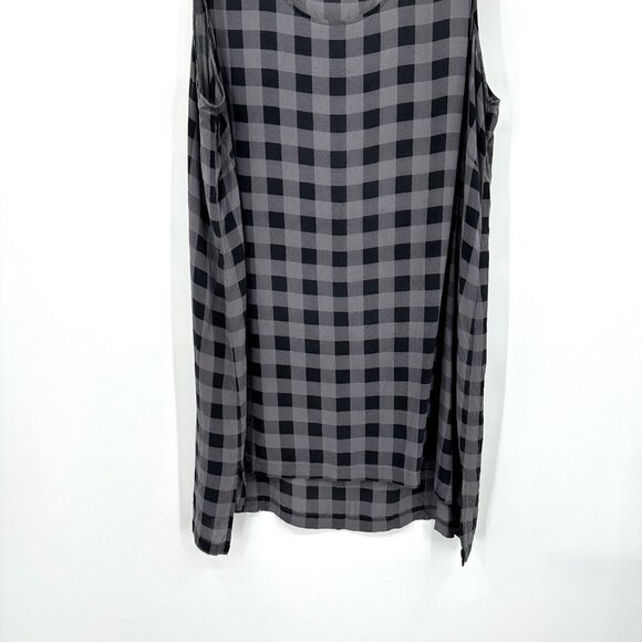 Tops - tank top tunic 100% silk sleeveless check gingham black gray 3X